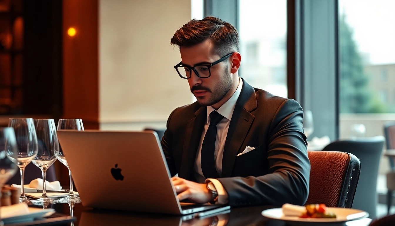 Headhunter Gastronomie analysiert Bewerbungen in einem stilvollen Restaurant.