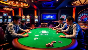 Experience the thrill of high-stakes gaming with the S8 link in this luxurious casino scene featuring poker tables and slot machines.