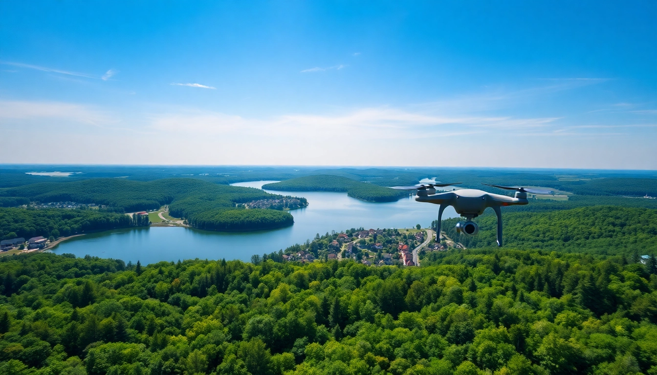 Drohnenfotos Brandenburg zeigen atemberaubende Landschaften mit grünen Wäldern und ruhigen Seen.