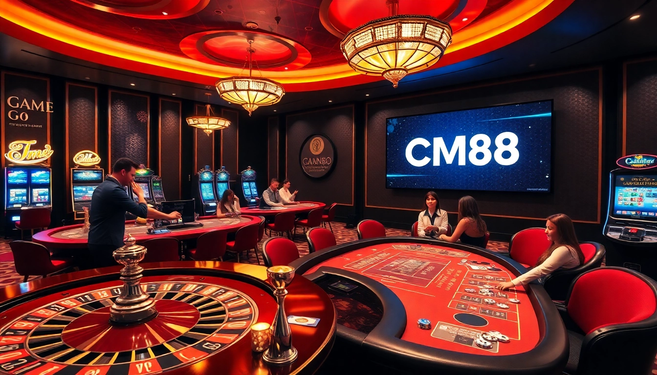Engaged gamblers enjoying thrilling games at CM88 casino, showcasing excitement and strategy.