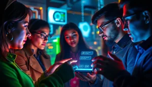 Engaging view of users interacting with a juicy ai chatbot on a sleek device, showcasing innovation and technology.