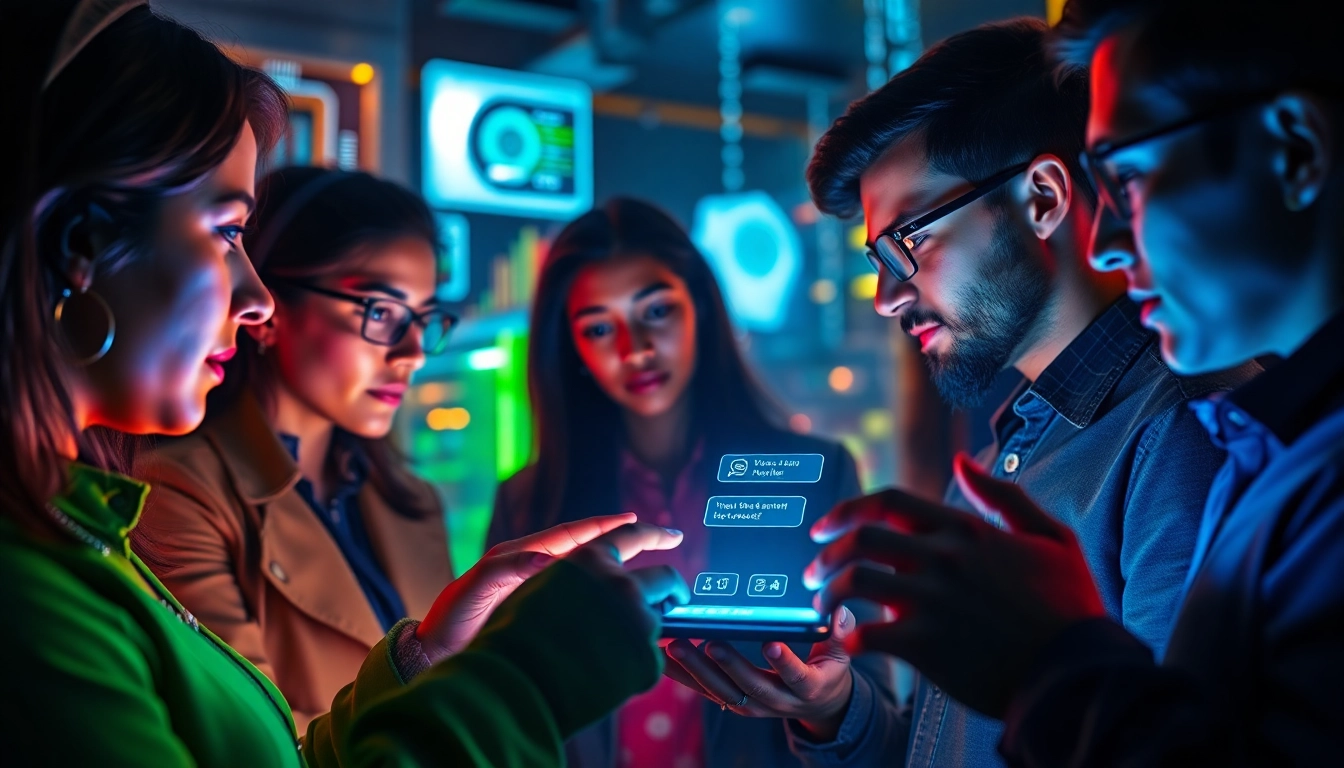 Engaging view of users interacting with a juicy ai chatbot on a sleek device, showcasing innovation and technology.