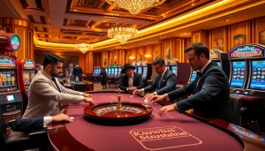 Kuwin casino players engaging intensely at a vibrant gaming table, showcasing excitement.