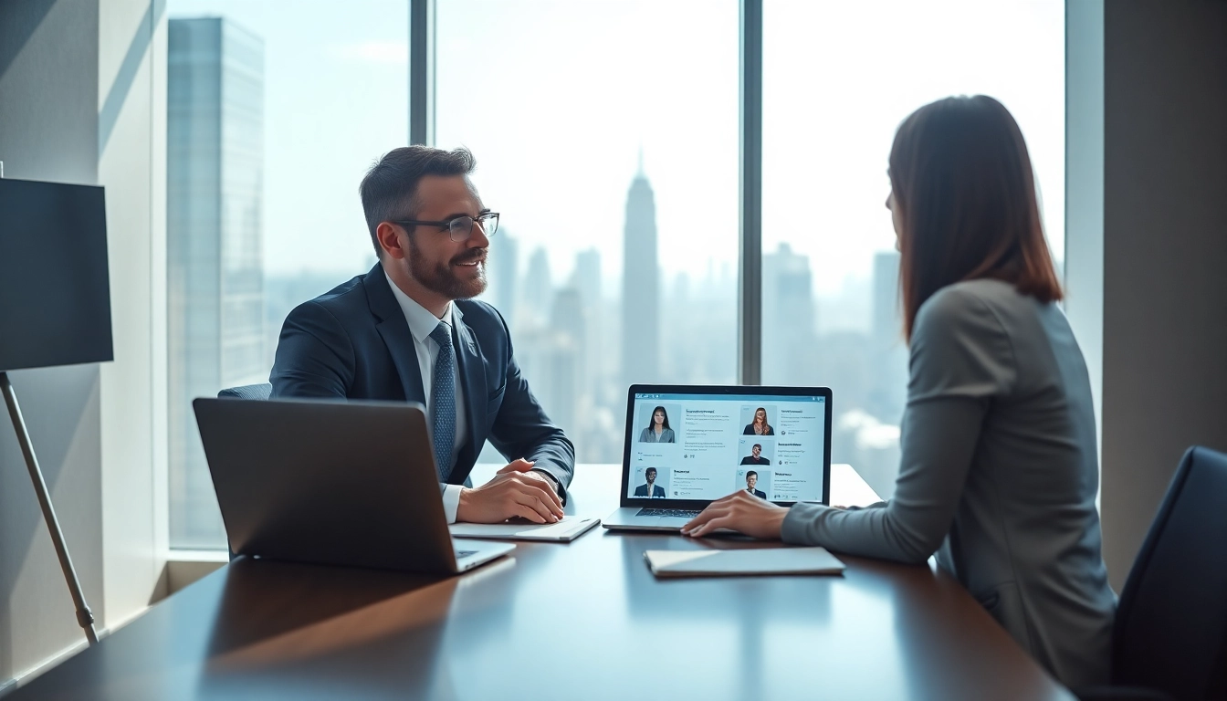 Professioneller Headhunter Schweiz im eleganten Büro, an einem Laptop arbeitend.