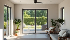 Elegant terrassentüren fliegengitter schützt vor Insekten in modernem Wohnraum