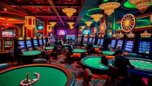 Experience the excitement at nhà cái bl555 with players engaging at gaming tables amidst a luxurious casino ambiance.