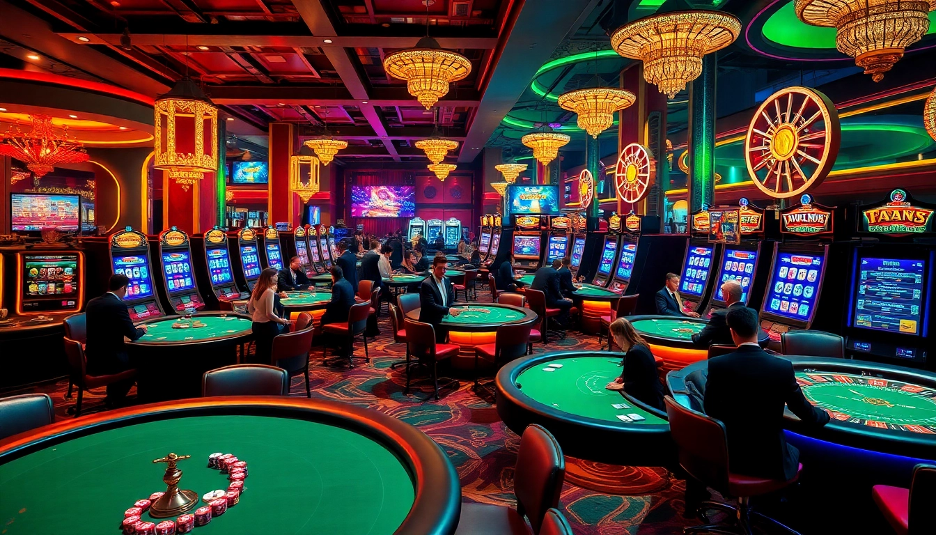 Experience the excitement at nhà cái bl555 with players engaging at gaming tables amidst a luxurious casino ambiance.