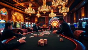 Experience thrilling poker action at 789P's luxurious casino, showcasing vibrant chips and cards.