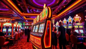 ทดลองเล่นสล็อต บนเครื่องสล็อตที่มีแสงสว่างและบรรยากาศคาสิโนที่น่าตื่นเต้น