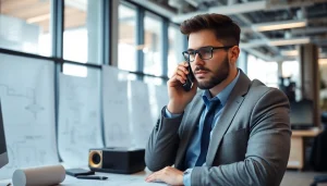 Headhunter Ingenieure verfolgt Rekrutierungsgespräche aktiv in einem modernen Büro.