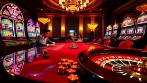 Engaging scene showcasing game nohu with players at a luxury casino table.