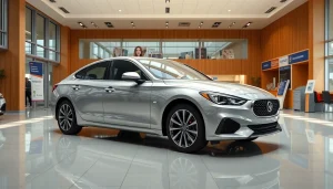 Auto kaufen in einem modernen Autohaus mit glänzendem neuen Fahrzeug und einladender Atmosphäre.