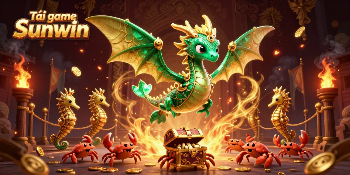 Tải game Sunwin with vibrant 3D sea dragon, gold elements, and exciting casino features