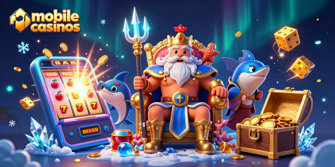 Engage with mobile casinos featuring Neptune and vibrant jackpot elements in a dynamic 3D scene.