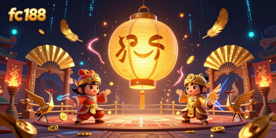 Engage with the dynamic atmosphere of fc 188's night market casino, featuring a glowing lantern spirit and interactive gaming elements.